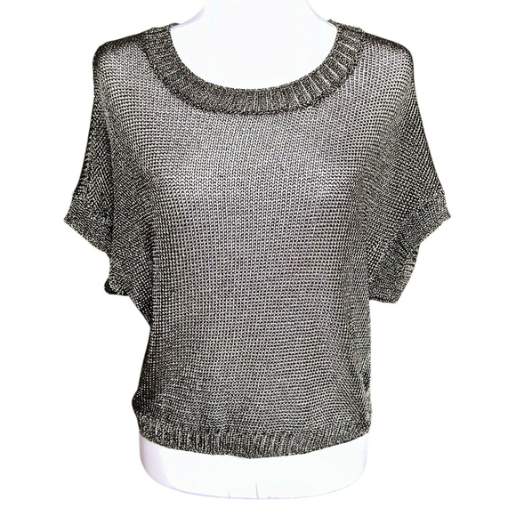 Vince Metallic Green Open Knit Dolman Sleeve Round Neck Pullover Top Extra Small - Picture 1 of 8